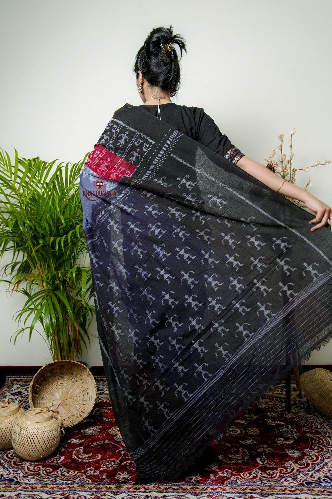 khanduapata Grey Doll Design Cotton Saree For Women | Grocsy