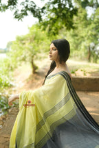 khanduapata Grey and Light Yellow Plain Cotton Saree For Women | Grocsy