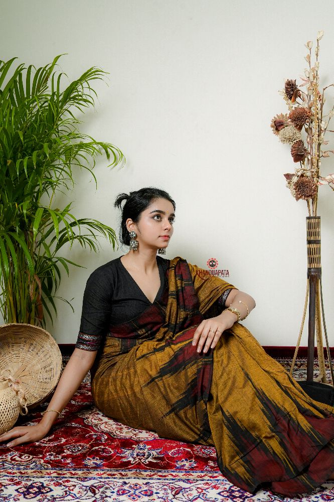 khanduapata Mustard Colour Plain Cotton Saree For Women | Grocsy