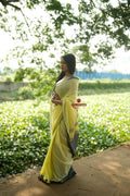 khanduapata Grey and Light Yellow Plain Cotton Saree For Women | Grocsy