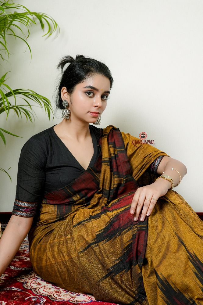 khanduapata Mustard Colour Plain Cotton Saree For Women | Grocsy