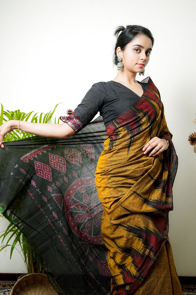 khanduapata Mustard Colour Plain Cotton Saree For Women | Grocsy