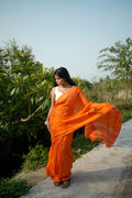 khanduapata Orange and White Leaf Pattern Cotton Saree For Women | Grocsy