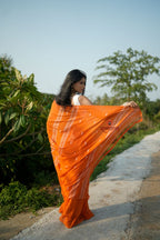 khanduapata Orange and White Leaf Pattern Cotton Saree For Women | Grocsy