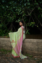 khanduapata Pink and Pastel Green Plain Cotton Saree For Women | Grocsy