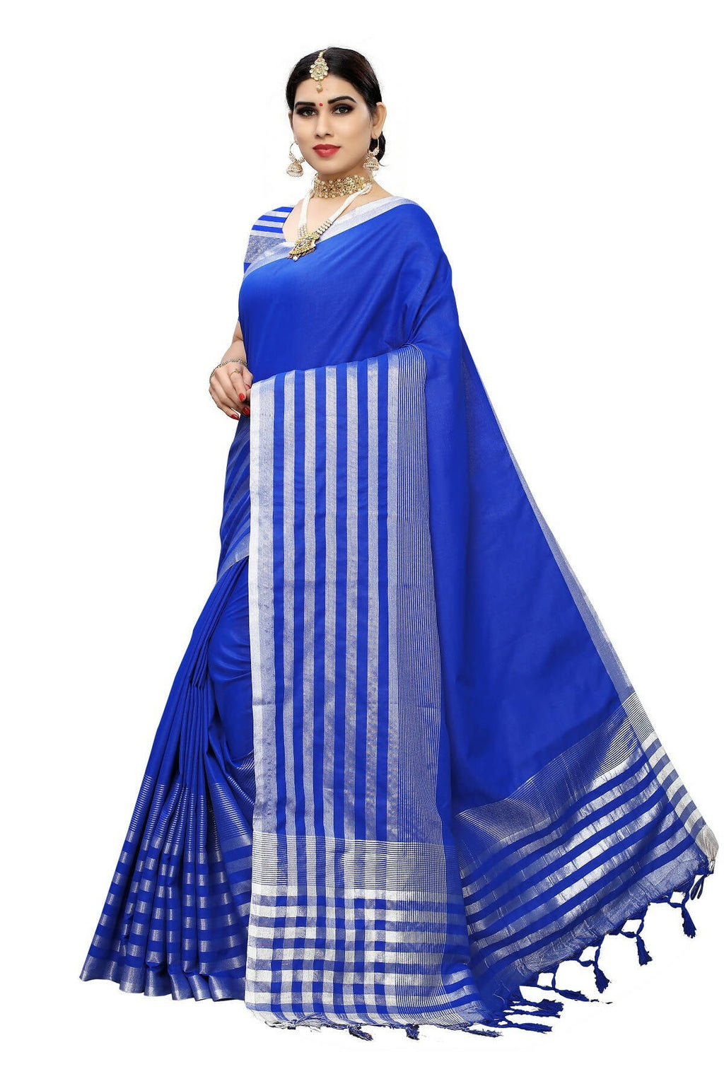 Vamika Blue Cotton Silk Weaving Saree (Twitter Royal Blue) | Grocsy