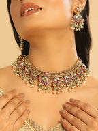 Nuyug 18K Gold Plated Estele Gold Tone Beaded Necklace Set | Grocsy