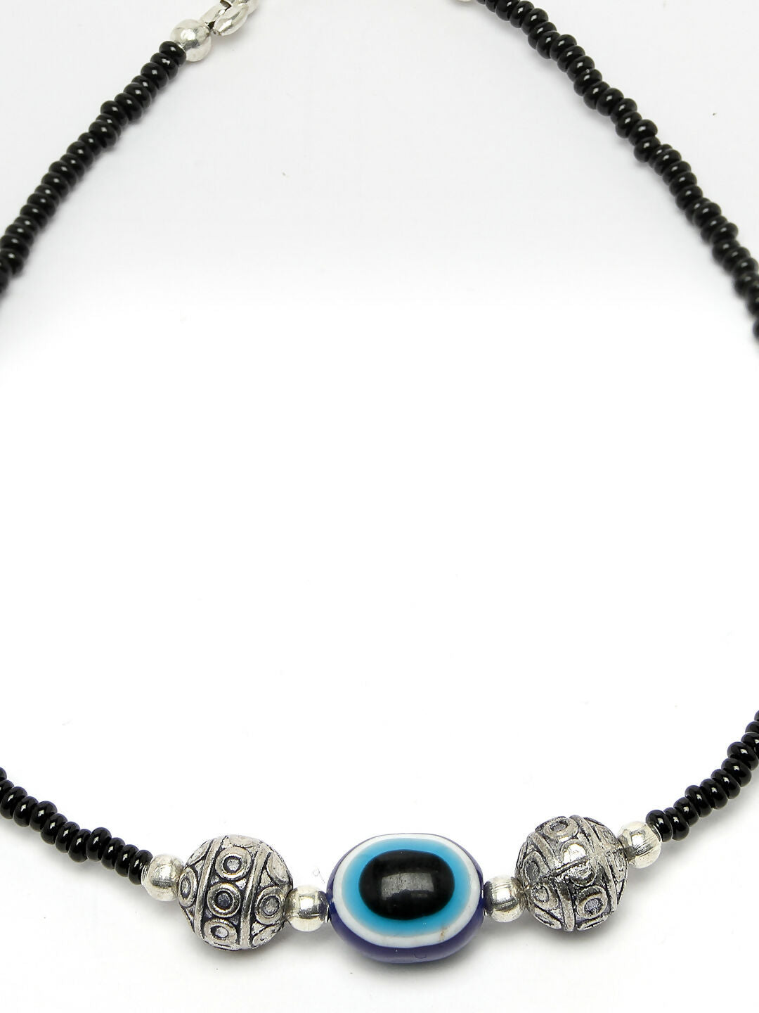 NVR Women Set of 2 Brass-Plated Stone-Studded & Evil Eye Beaded Anklet | Grocsy