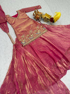 Teeya Creation Womens New Stylish Moti Beads With Cording Sequence Thread Embroidery Work Pink Kurta Set | Grocsy