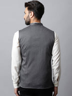 Even Apparels Men's Grey Nehru Jacket With Welt Pockets | Grocsy