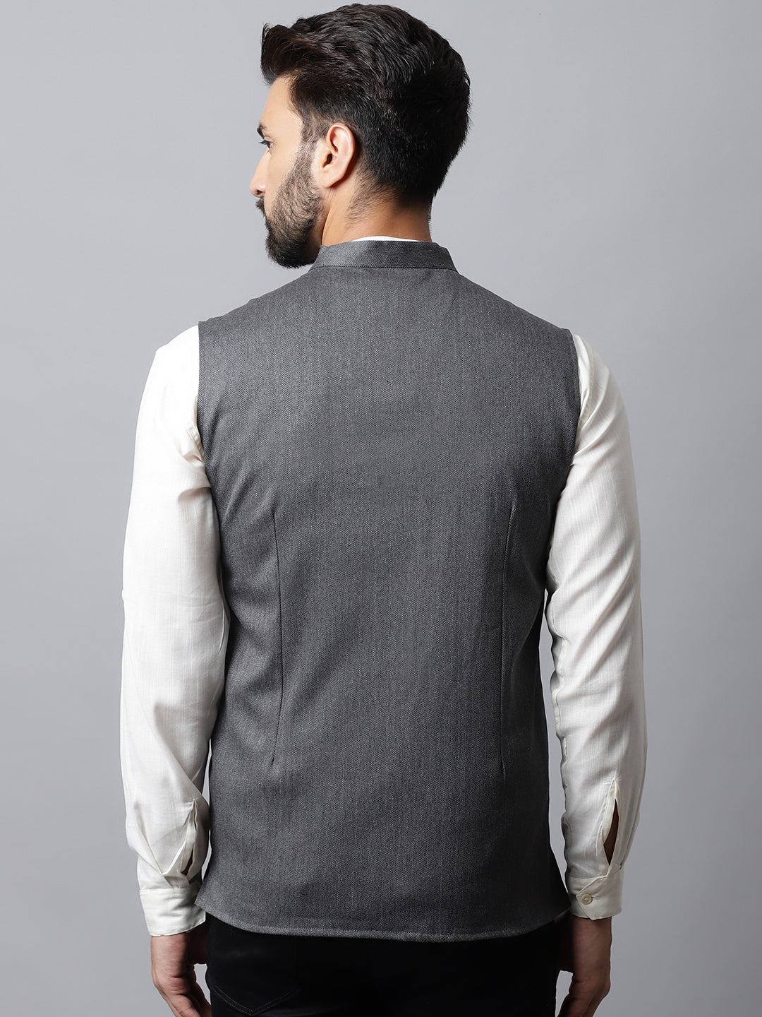 Even Apparels Men's Grey Nehru Jacket With Welt Pockets | Grocsy
