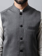 Even Apparels Men's Grey Nehru Jacket With Welt Pockets | Grocsy