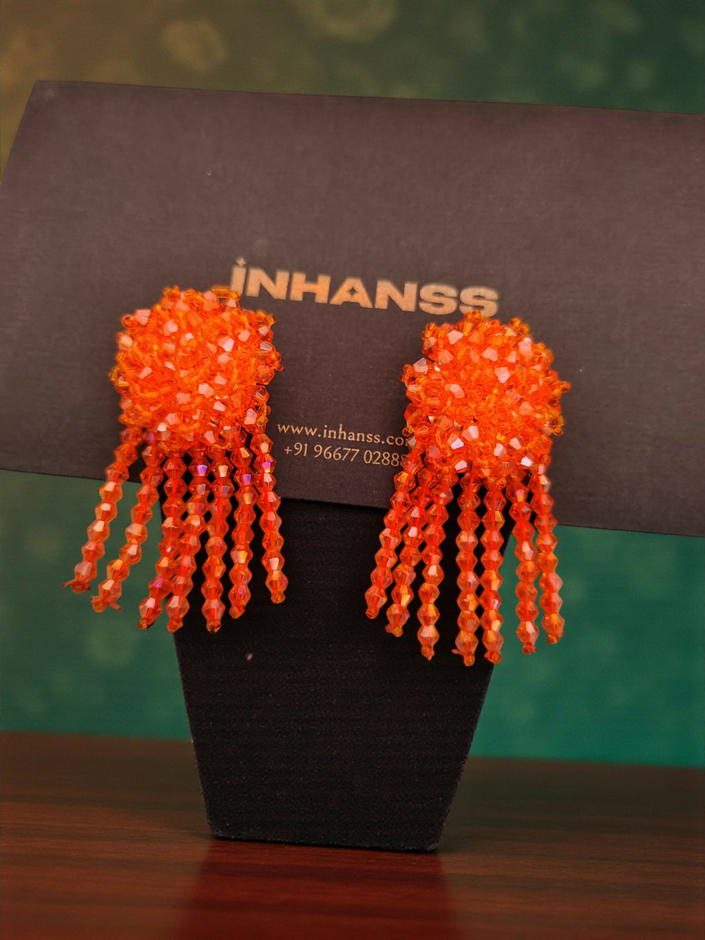Inhanns Handmade Crystal Water Fall Earrings - Short - Orange | Grocsy