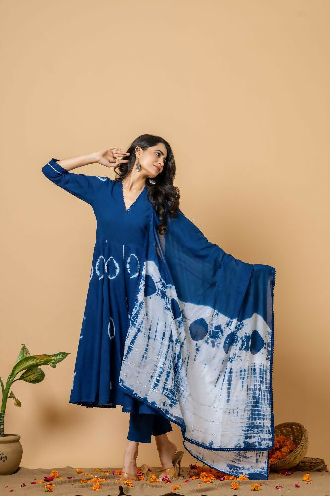 Joban Fashion Blue Tie & Dye Cotton Suit Set | Grocsy