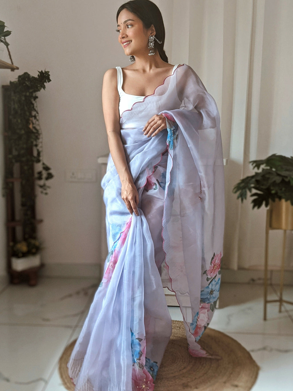 Vamsee Pinki Khatali Sky Organza Saree | Grocsy