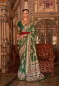Dark Green P V Silk Digital Print, Zari Work Printed Saree - Rewaa Parampara | Grocsy