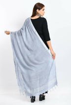 Mominos Fashion Moeza Women's Linen Cotton Silver Border Grey Dupatta | Grocsy