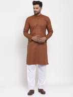 Jompers Men's Brown Cotton Solid Kurta Only | Grocsy