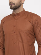 Jompers Men's Brown Cotton Solid Kurta Payjama Sets | Grocsy
