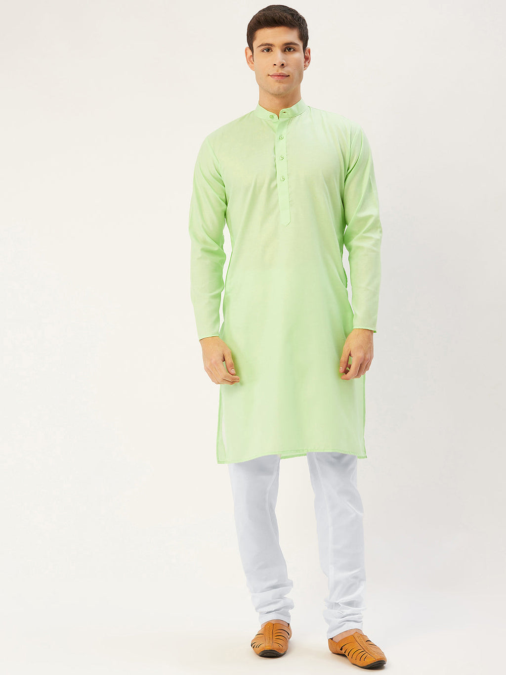 Jompers Men's Lime Cotton Solid Kurta Payjama Sets | Grocsy