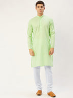 Jompers Men's Lime Cotton Solid Kurta Payjama Sets | Grocsy