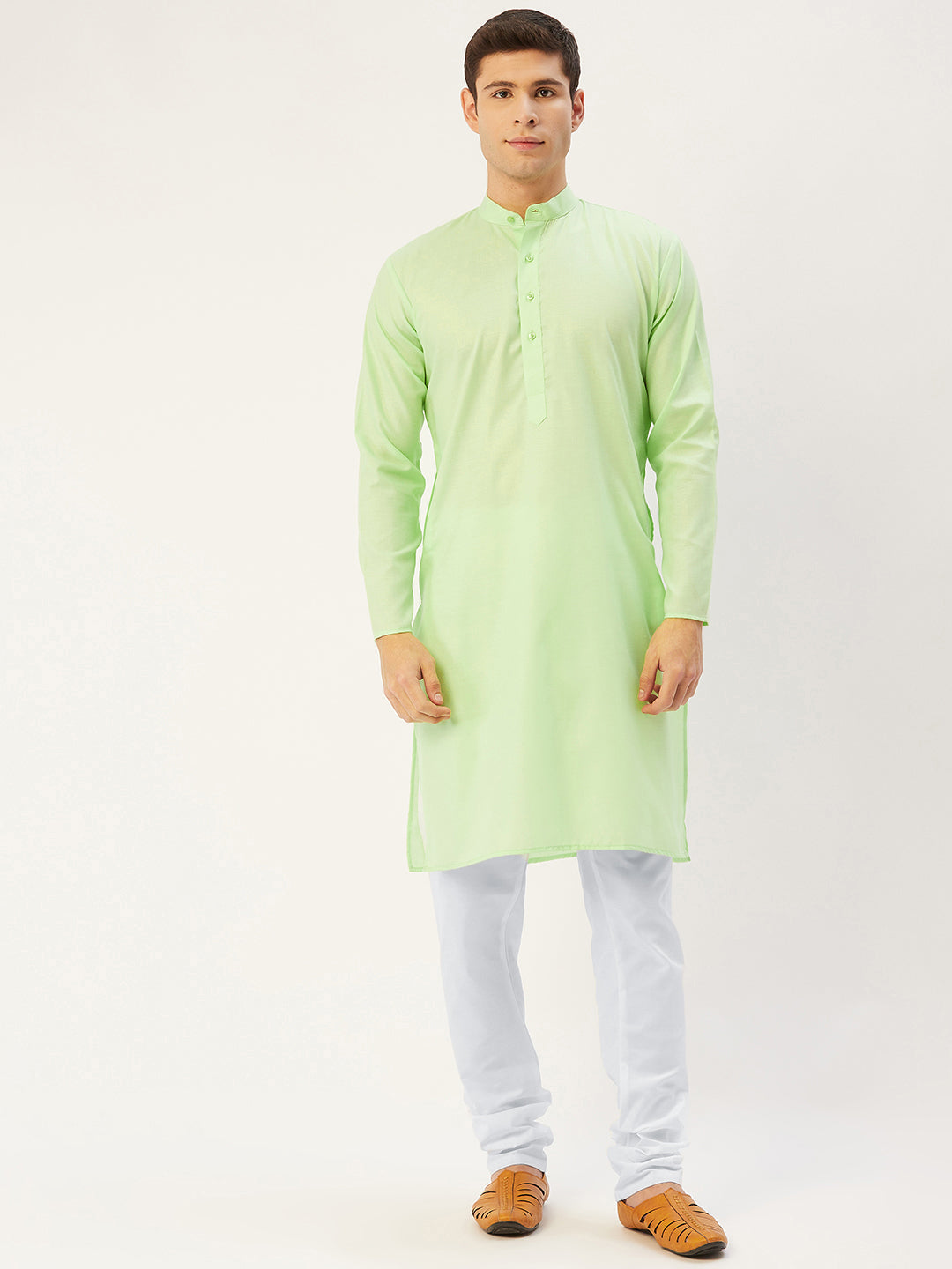 Jompers Men's Lime Cotton Solid Kurta Payjama Sets | Grocsy