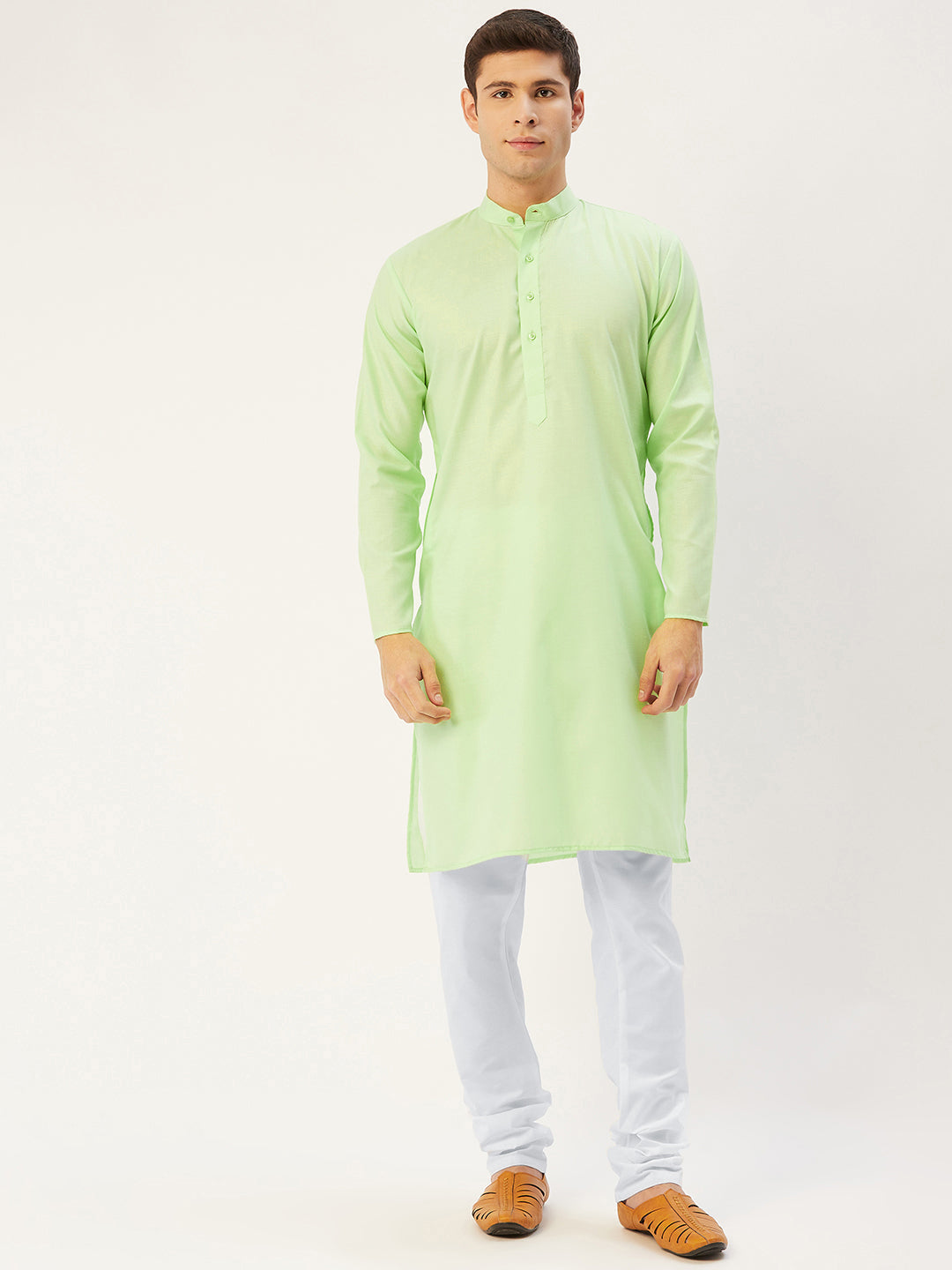 Jompers Men's Lime Cotton Solid Kurta Only | Grocsy