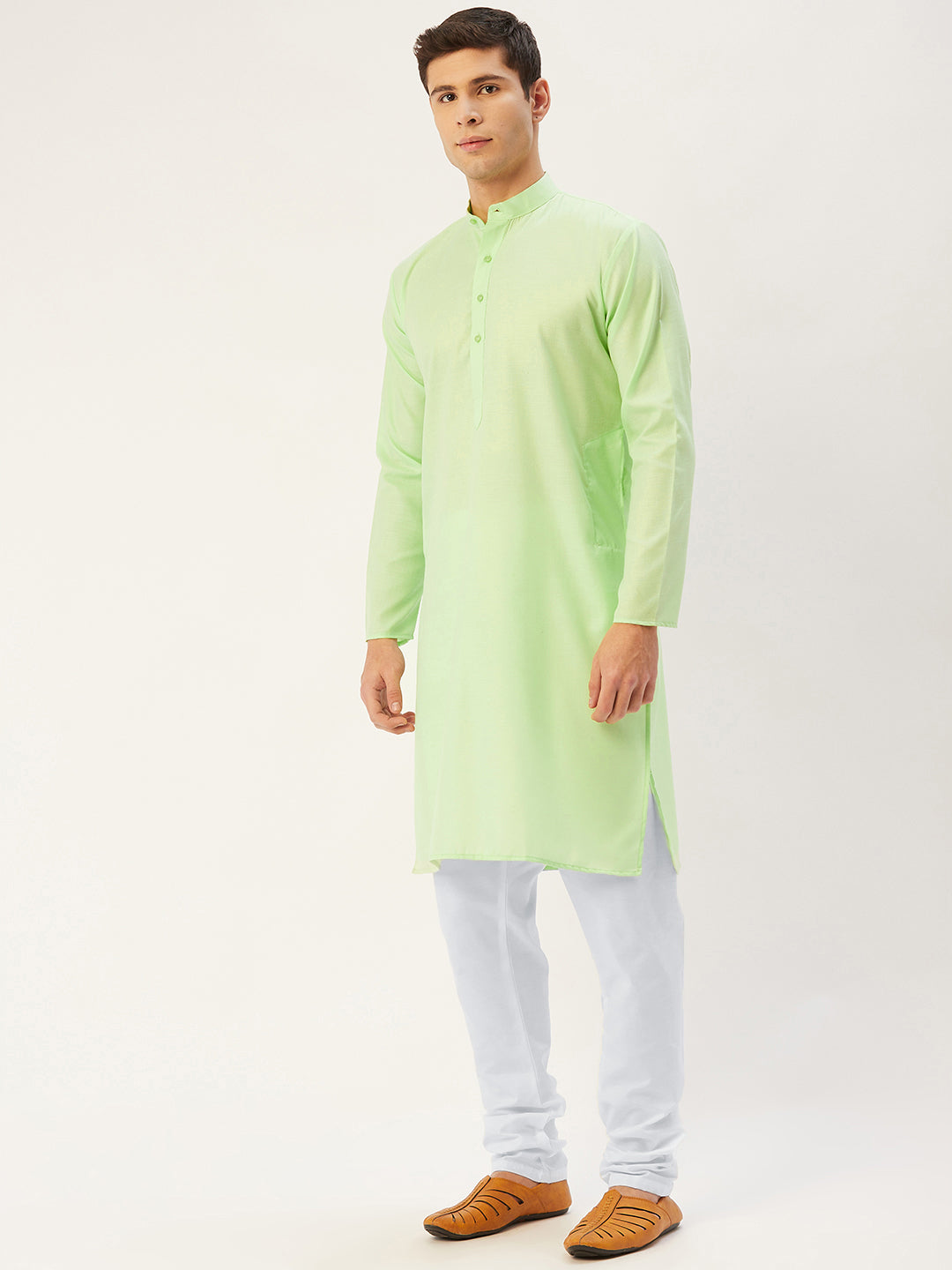 Jompers Men's Lime Cotton Solid Kurta Payjama Sets | Grocsy