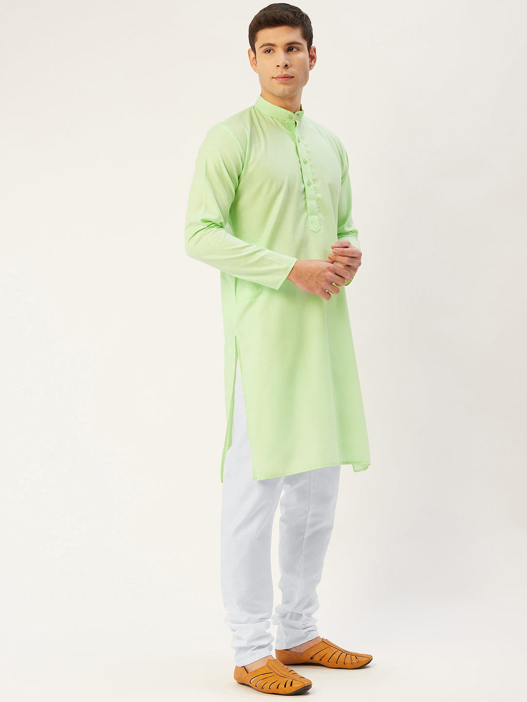 Jompers Men's Lime Cotton Solid Kurta Payjama Sets | Grocsy
