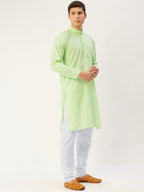 Jompers Men's Lime Cotton Solid Kurta Payjama Sets | Grocsy