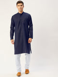 Jompers Men's Navy Cotton Solid Kurta Payjama Sets | Grocsy