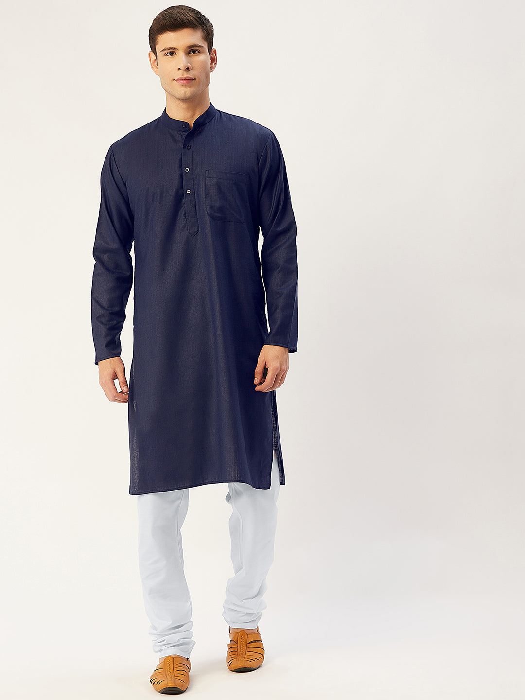 Jompers Men's Navy Cotton Solid Kurta Only | Grocsy