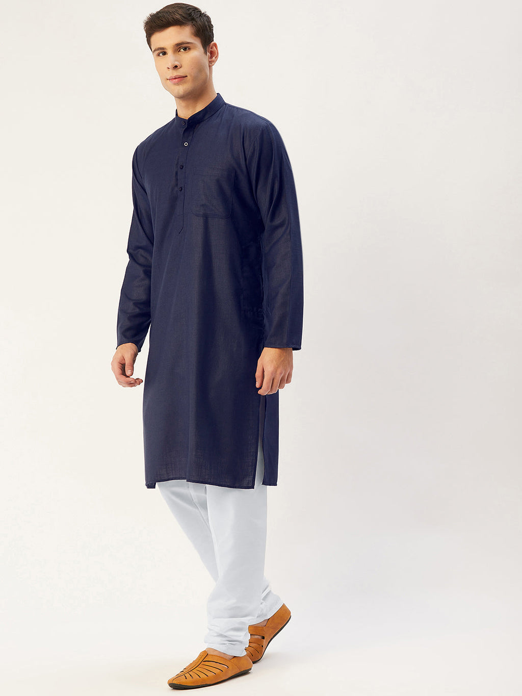 Jompers Men's Navy Cotton Solid Kurta Payjama Sets | Grocsy