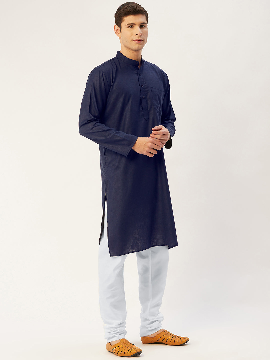Jompers Men's Navy Cotton Solid Kurta Payjama Sets | Grocsy