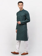 Jompers Men's Olive Printed Cotton Kurta Payjama Sets | Grocsy