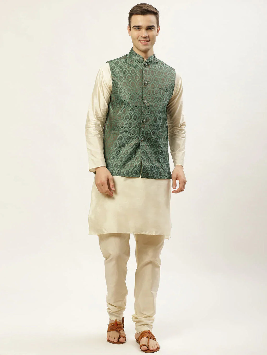 Jompers Men's Green Self-Designed Waistcoat | Grocsy