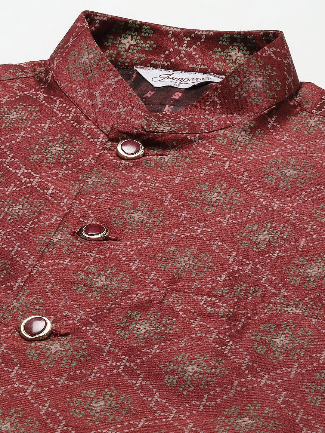Jompers Men's Beautiful Maroon Printed Nehru Jacket | Grocsy