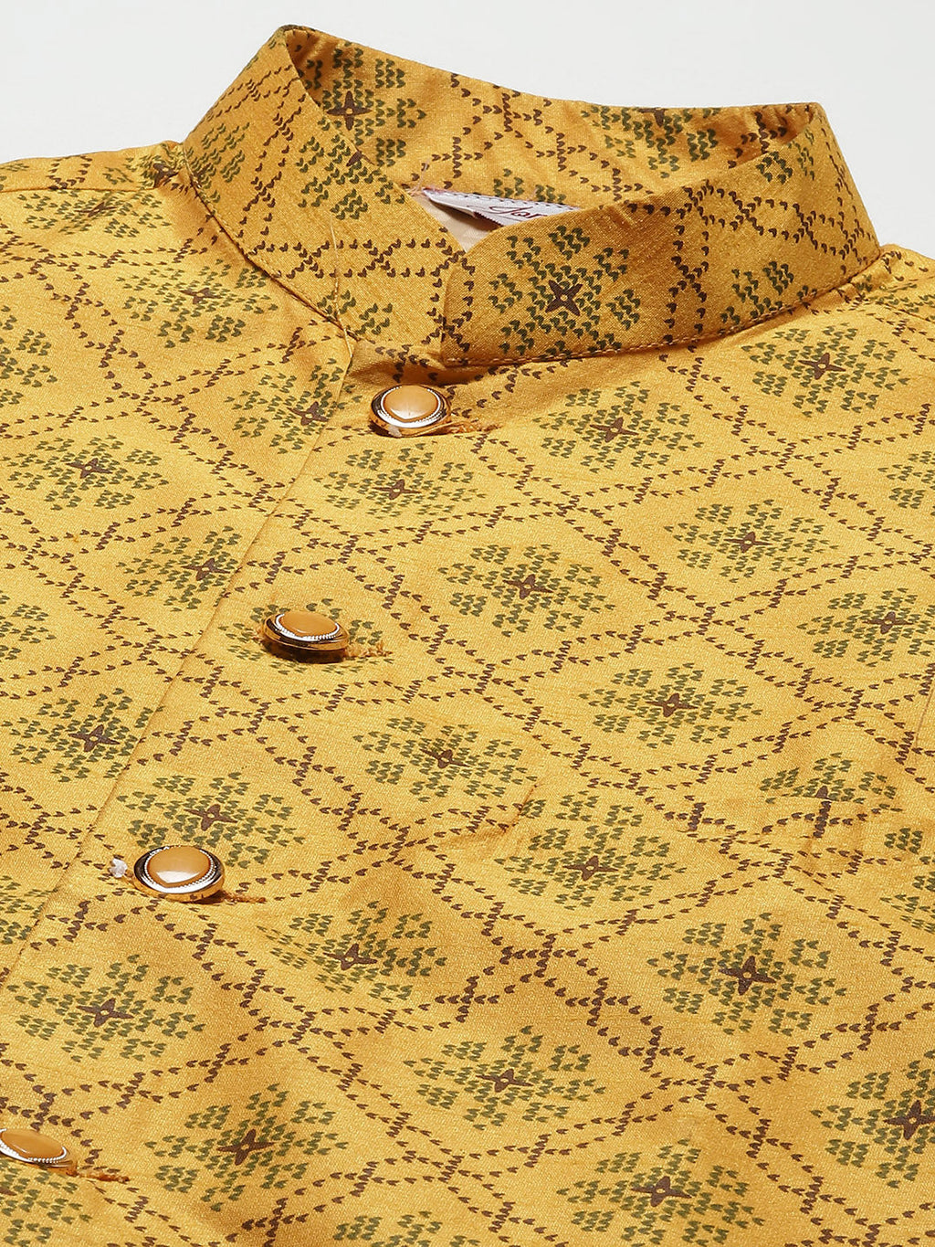 Jompers Men's Mustard Printed Nehru Jacket | Grocsy