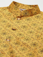 Jompers Men's Mustard Printed Nehru Jacket | Grocsy