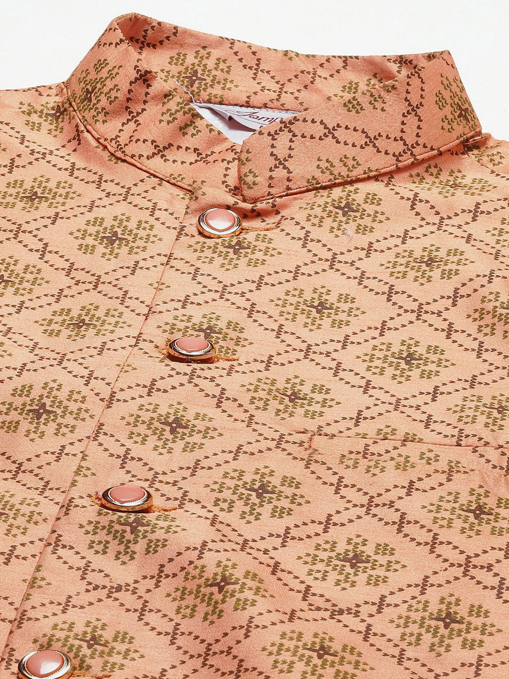 Jompers Men's Orange Printed Nehru Jacket | Grocsy