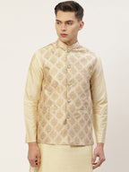 Jompers Men's Beautiful Cream Printed Nehru Jacket | Grocsy