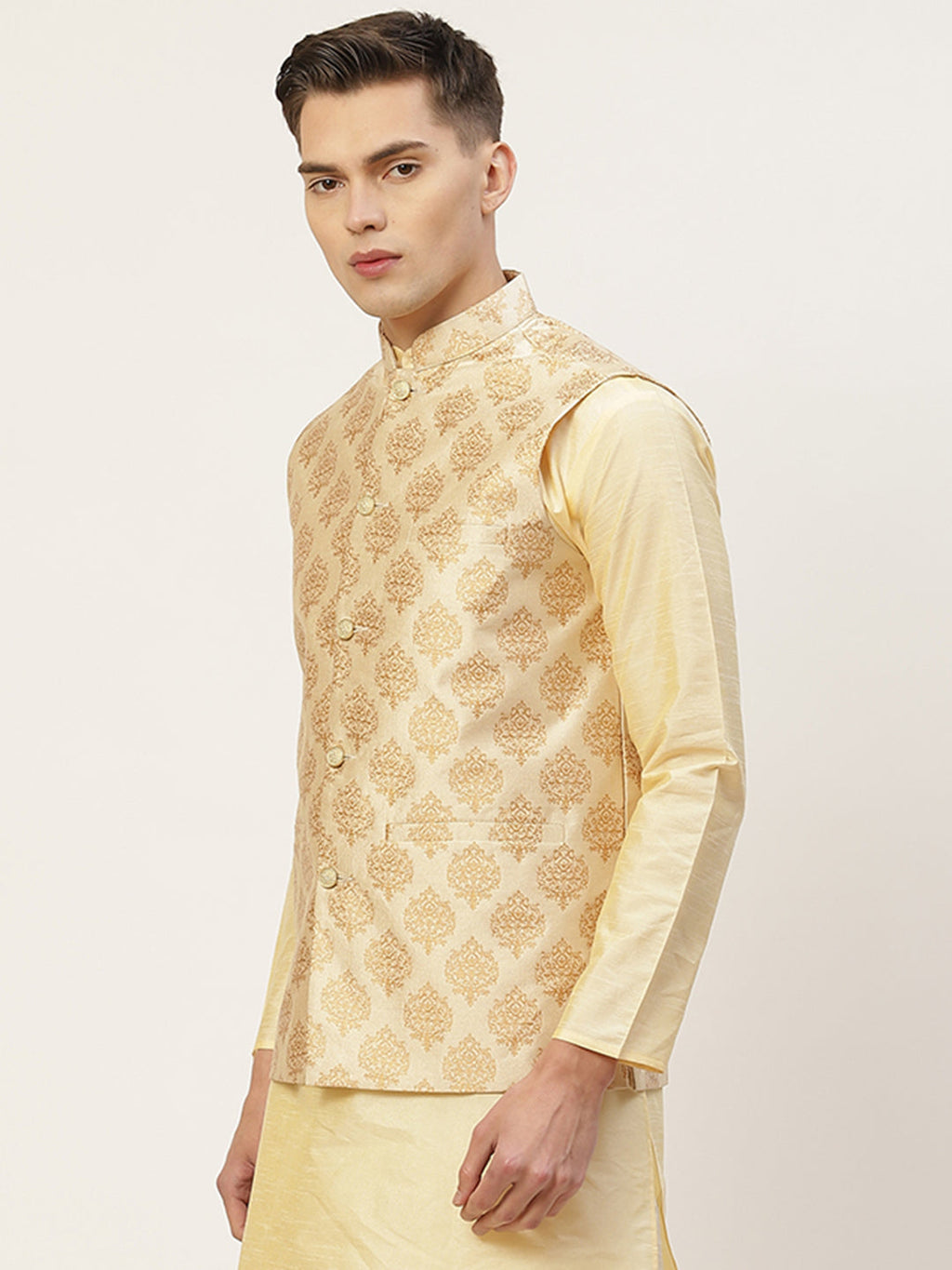 Jompers Men's Beautiful Cream Printed Nehru Jacket | Grocsy