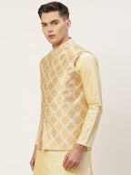 Jompers Men's Beautiful Cream Printed Nehru Jacket | Grocsy