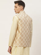 Jompers Men's Beautiful Cream Printed Nehru Jacket | Grocsy