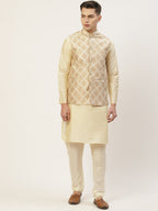 Jompers Men's Beautiful Cream Printed Nehru Jacket | Grocsy