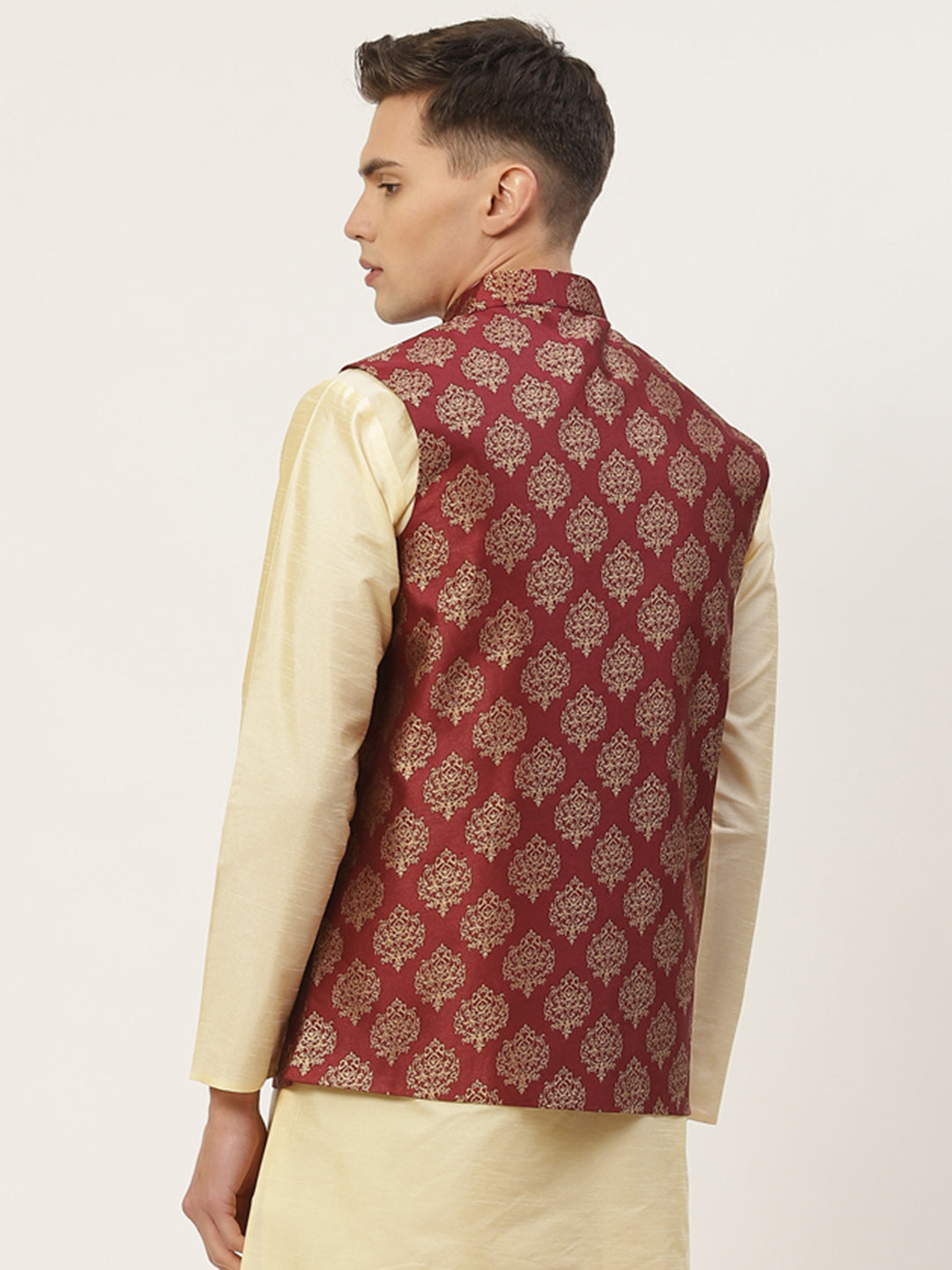 Jompers Men's Maroon Printed Nehru Jacket | Grocsy