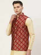 Jompers Men's Maroon Printed Nehru Jacket | Grocsy