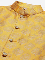 Jompers Men's Beautiful Mustard Printed Nehru Jacket | Grocsy