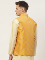 Jompers Men's Beautiful Mustard Printed Nehru Jacket | Grocsy