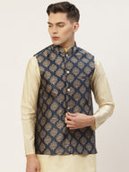 Jompers Men's Navy Printed Nehru Jacket | Grocsy